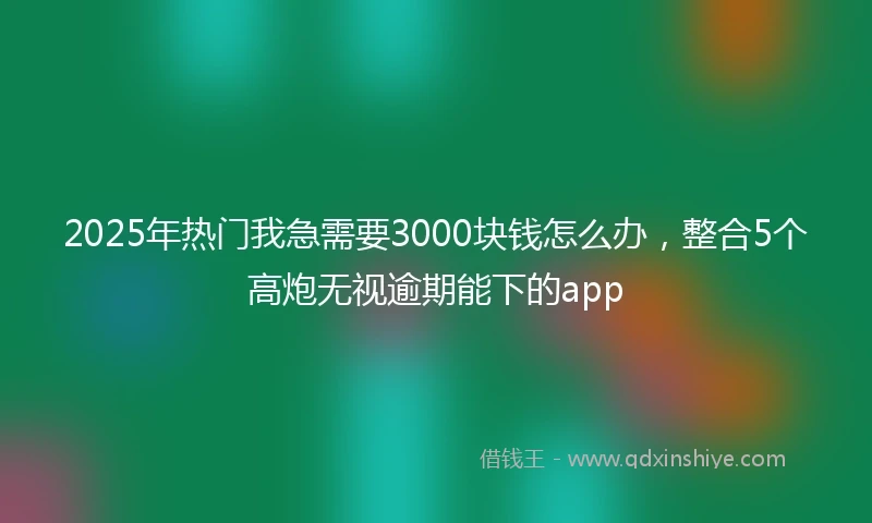 2025年热门我急需要3000块钱怎么办，整合5个高炮无视逾期能下的app