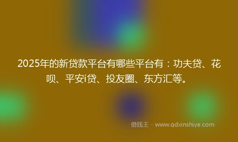2025年的新贷款平台有哪些平台有：功夫贷、花呗、平安i贷、投友圈、东方汇等。