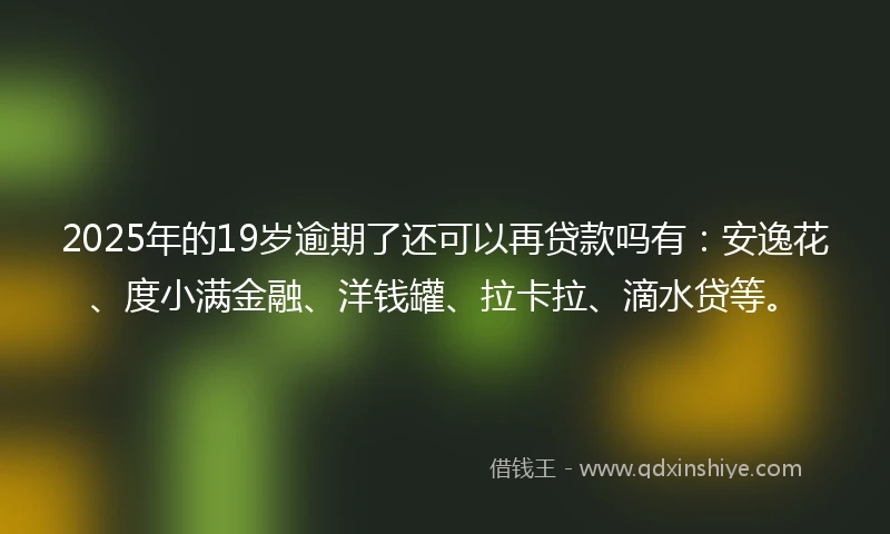 2025年的19岁逾期了还可以再贷款吗有：安逸花、度小满金融、洋钱罐、拉卡拉、滴水贷等。