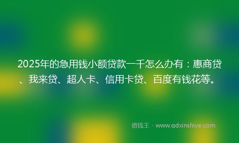 2025年的急用钱小额贷款一千怎么办有：惠商贷、我来贷、超人卡、信用卡贷、百度有钱花等。