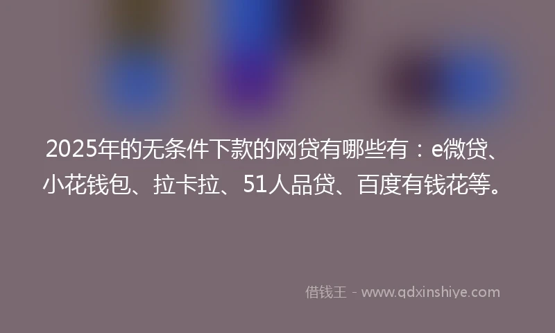 2025年的无条件下款的网贷有哪些有：e微贷、小花钱包、拉卡拉、51人品贷、百度有钱花等。