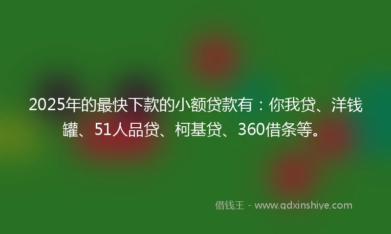 2025年的最快下款的小额贷款有：你我贷、洋钱罐、51人品贷、柯基贷、360借条等。