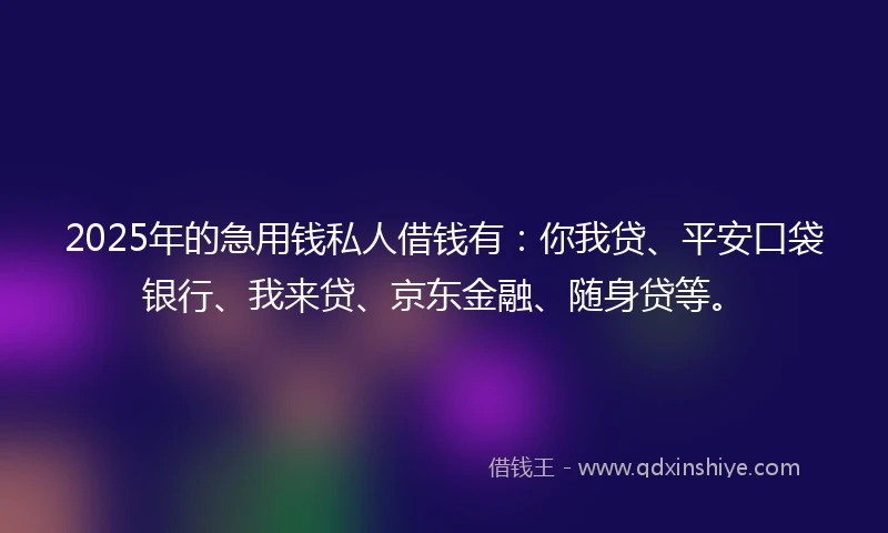 2025年的急用钱私人借钱有：你我贷、平安口袋银行、我来贷、京东金融、随身贷等。