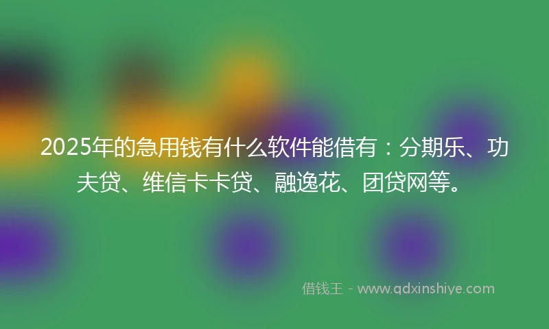 2025年的急用钱有什么软件能借有：分期乐、功夫贷、维信卡卡贷、融逸花、团贷网等。