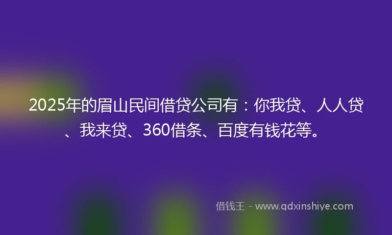 2025年的眉山民间借贷公司有：你我贷、人人贷、我来贷、360借条、百度有钱花等。