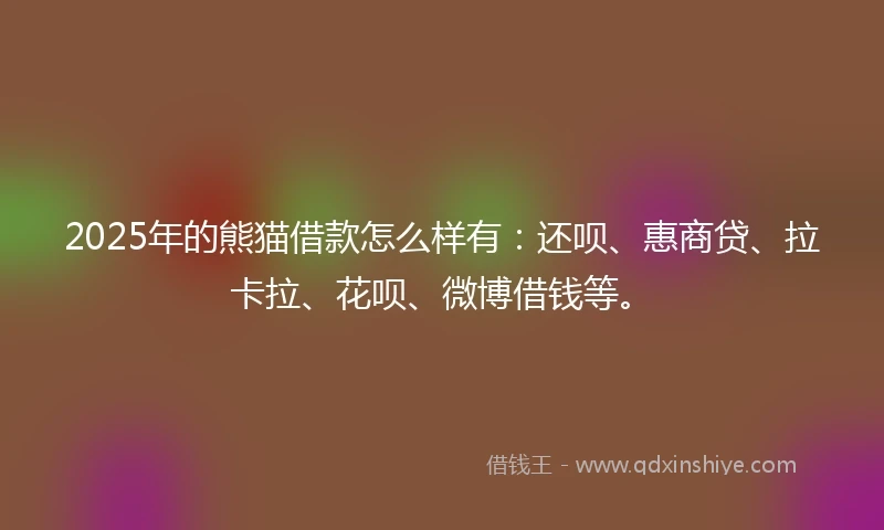 2025年的熊猫借款怎么样有:还呗、惠商贷、拉卡拉、花呗、微博借钱等。