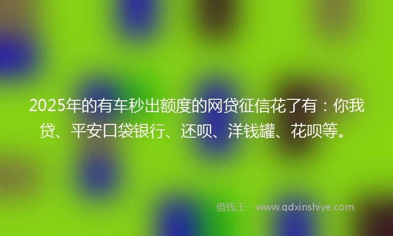 2025年的有车秒出额度的网贷征信花了有：你我贷、平安口袋银行、还呗、洋钱罐、花呗等。
