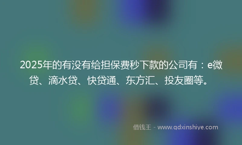 2025年的有没有给担保费秒下款的公司有：e微贷、滴水贷、快贷通、东方汇、投友圈等。