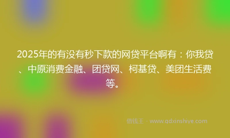 2025年的有没有秒下款的网贷平台啊有：你我贷、中原消费金融、团贷网、柯基贷、美团生活费等。