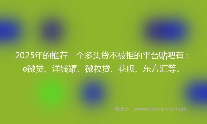 2025年的推荐一个多头贷不被拒的平台贴吧有：e微贷、洋钱罐、微粒贷、花呗、东方汇等。