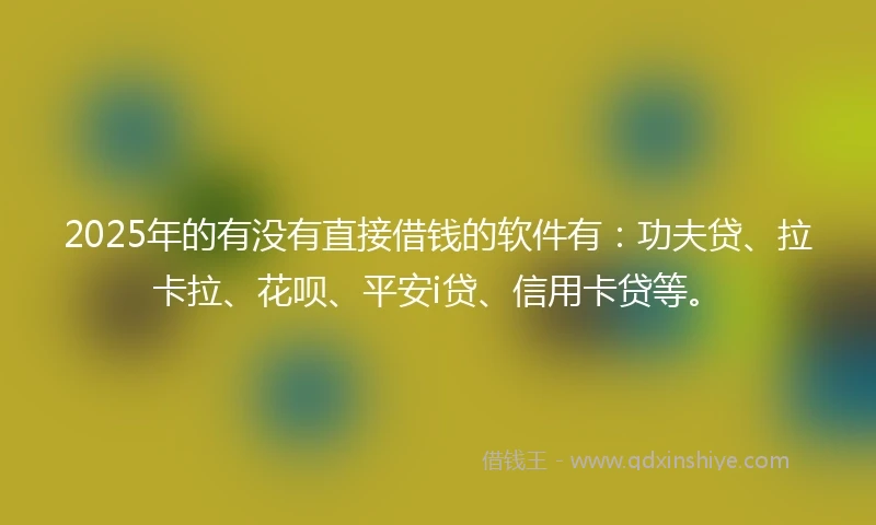 2025年的有没有直接借钱的软件有：功夫贷、拉卡拉、花呗、平安i贷、信用卡贷等。