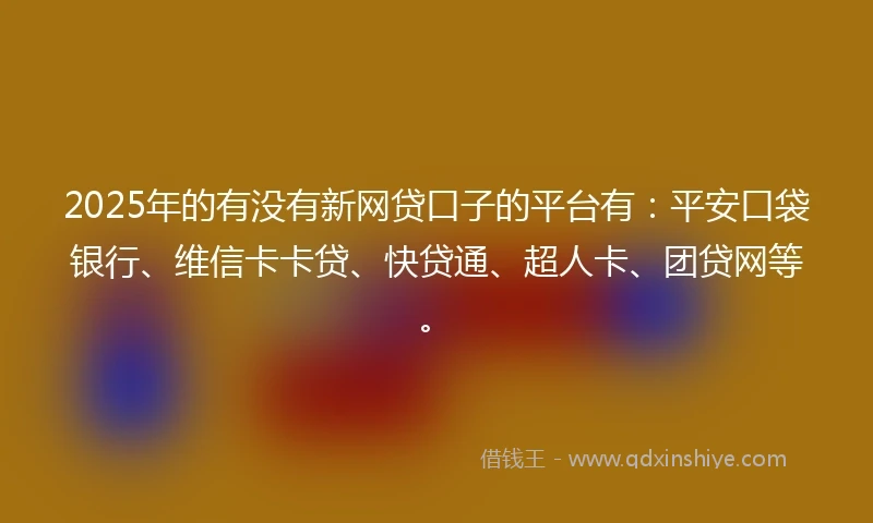 2025年的有没有新网贷口子的平台有：平安口袋银行、维信卡卡贷、快贷通、超人卡、团贷网等。