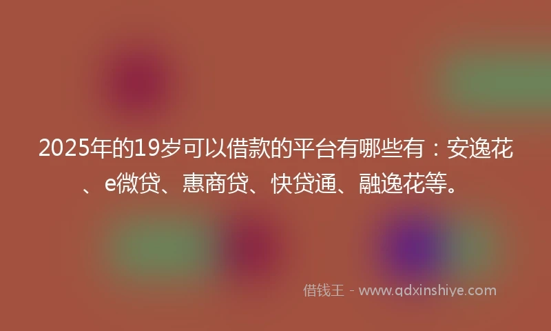 2025年的19岁可以借款的平台有哪些有：安逸花、e微贷、惠商贷、快贷通、融逸花等。