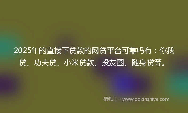 2025年的直接下贷款的网贷平台可靠吗有：你我贷、功夫贷、小米贷款、投友圈、随身贷等。