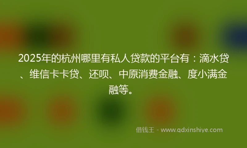 2025年的杭州哪里有私人贷款的平台有：滴水贷、维信卡卡贷、还呗、中原消费金融、度小满金融等。