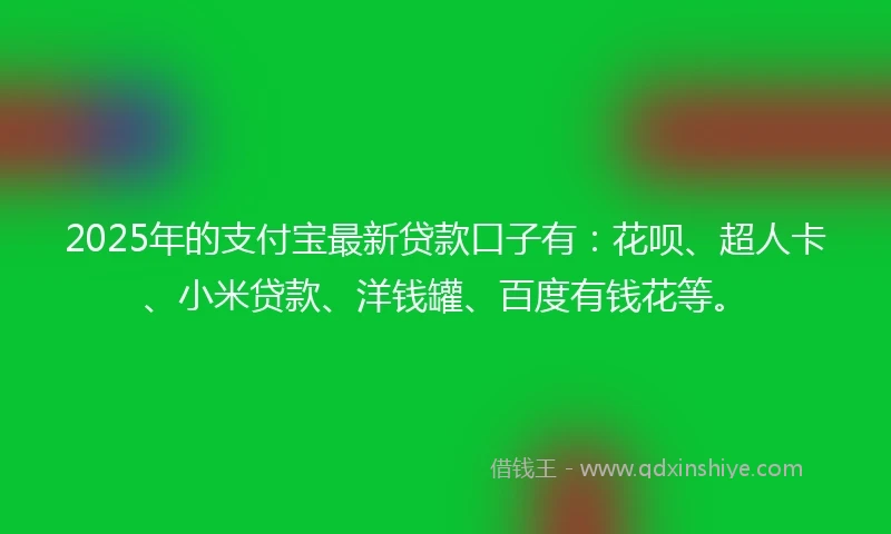 2025年的支付宝最新贷款口子有：花呗、超人卡、小米贷款、洋钱罐、百度有钱花等。