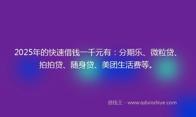 2025年的快速借钱一千元有：分期乐、微粒贷、拍拍贷、随身贷、美团生活费等。