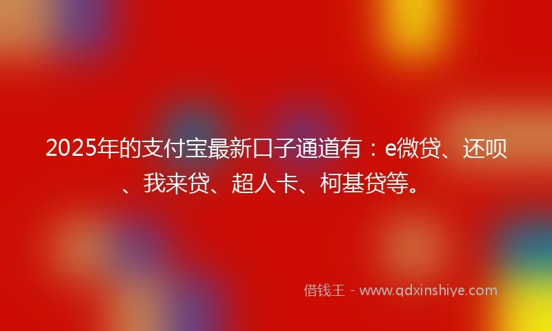 2025年的支付宝最新口子通道有：e微贷、还呗、我来贷、超人卡、柯基贷等。