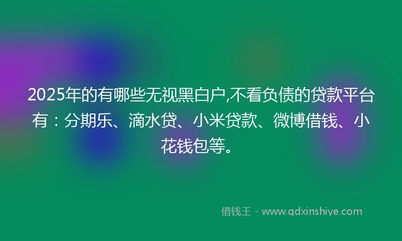2025年的有哪些无视黑白户,不看负债的贷款平台有：分期乐、滴水贷、小米贷款、微博借钱、小花钱包等。