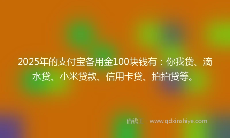 2025年的支付宝备用金100块钱有：你我贷、滴水贷、小米贷款、信用卡贷、拍拍贷等。