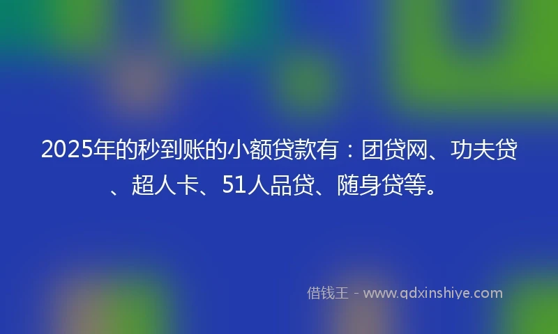 2025年的秒到账的小额贷款有：团贷网、功夫贷、超人卡、51人品贷、随身贷等。