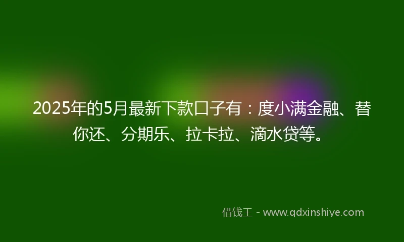 2025年的5月最新下款口子有：度小满金融、替你还、分期乐、拉卡拉、滴水贷等。