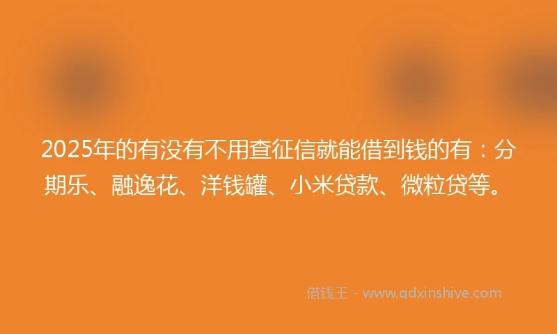 2025年的有没有不用查征信就能借到钱的有：分期乐、融逸花、洋钱罐、小米贷款、微粒贷等。