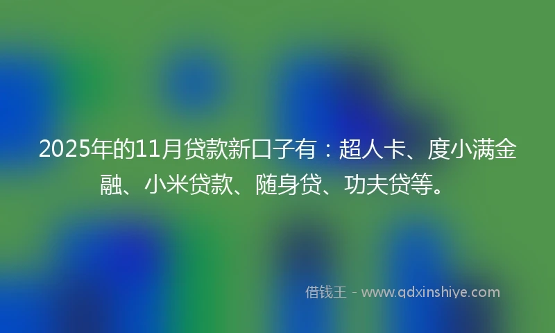 2025年的11月贷款新口子有：超人卡、度小满金融、小米贷款、随身贷、功夫贷等。