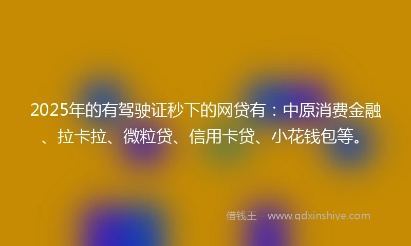 2025年的有驾驶证秒下的网贷有：中原消费金融、拉卡拉、微粒贷、信用卡贷、小花钱包等。