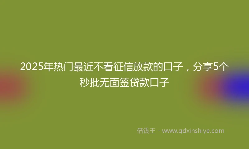 2025年热门最近不看征信放款的口子，分享5个秒批无面签贷款口子