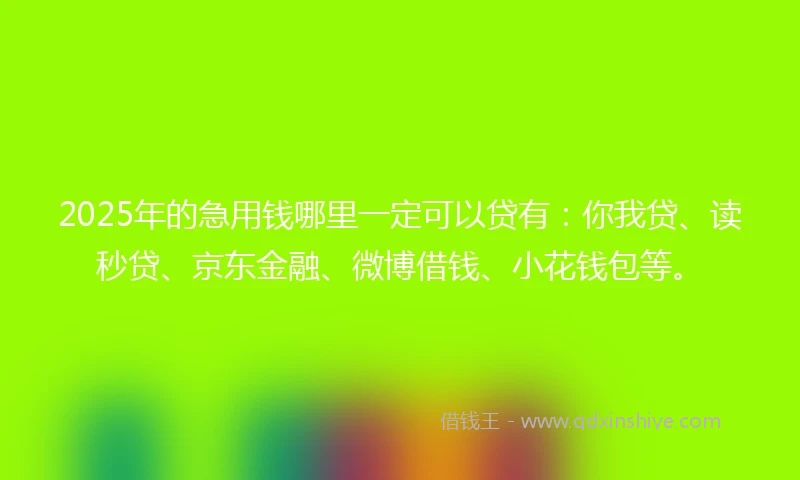 2025年的急用钱哪里一定可以贷有：你我贷、读秒贷、京东金融、微博借钱、小花钱包等。