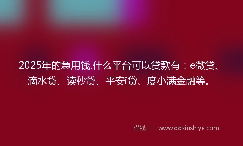 2025年的急用钱.什么平台可以贷款有：e微贷、滴水贷、读秒贷、平安i贷、度小满金融等。