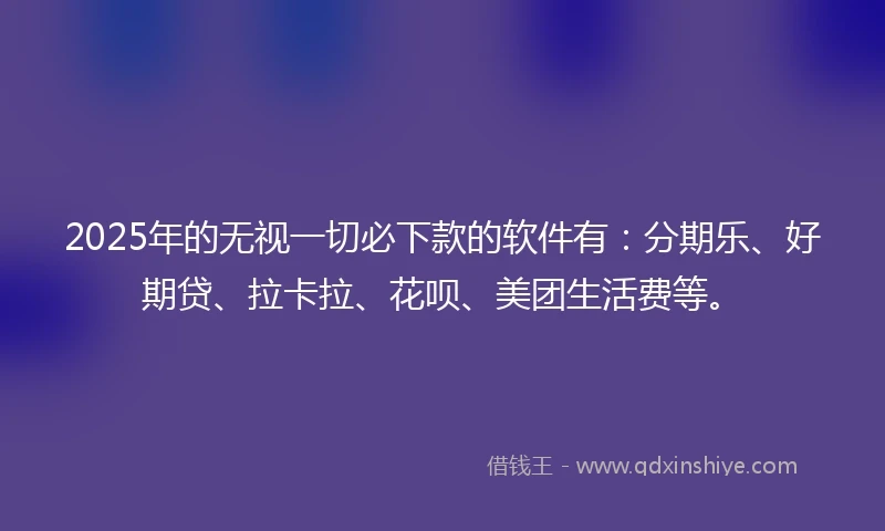 2025年的无视一切必下款的软件有：分期乐、好期贷、拉卡拉、花呗、美团生活费等。
