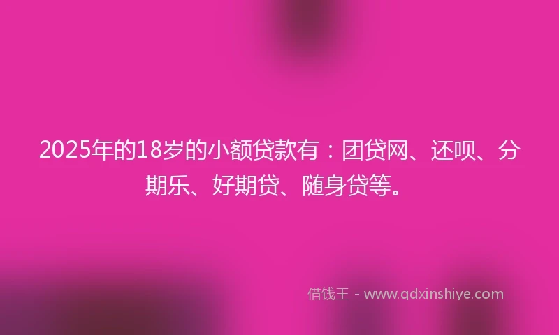 2025年的18岁的小额贷款有：团贷网、还呗、分期乐、好期贷、随身贷等。