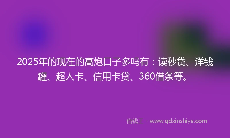 2025年的现在的高炮口子多吗有：读秒贷、洋钱罐、超人卡、信用卡贷、360借条等。