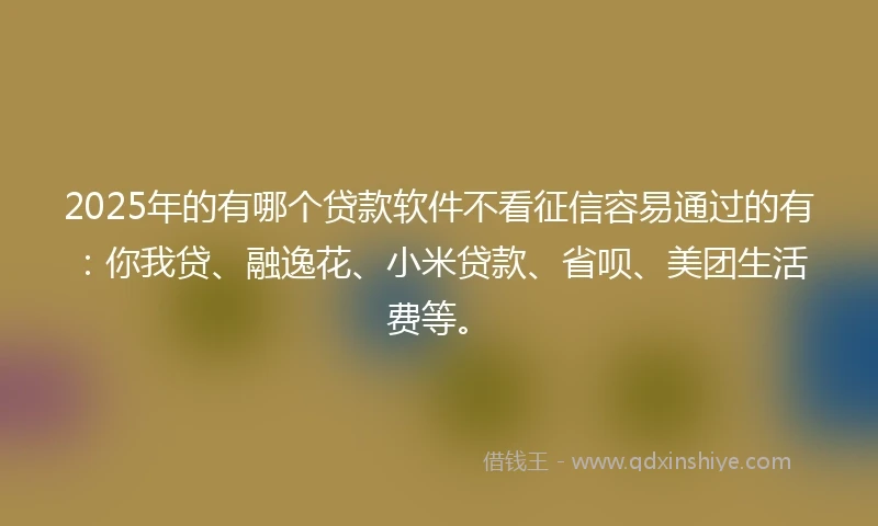 2025年的有哪个贷款软件不看征信容易通过的有：你我贷、融逸花、小米贷款、省呗、美团生活费等。