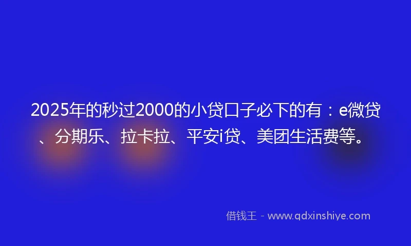 2025年的秒过2000的小贷口子必下的有：e微贷、分期乐、拉卡拉、平安i贷、美团生活费等。