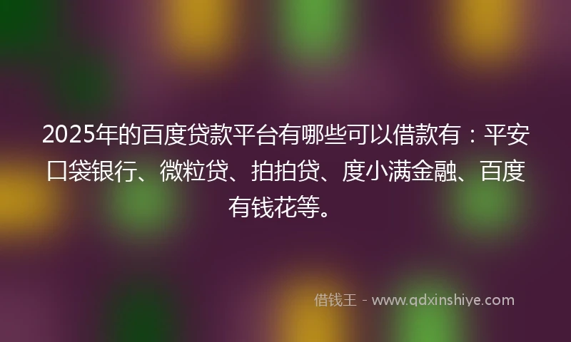 2025年的百度贷款平台有哪些可以借款有：平安口袋银行、微粒贷、拍拍贷、度小满金融、百度有钱花等。