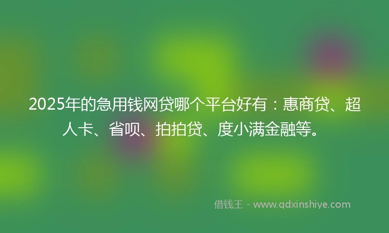 2025年的急用钱网贷哪个平台好有：惠商贷、超人卡、省呗、拍拍贷、度小满金融等。