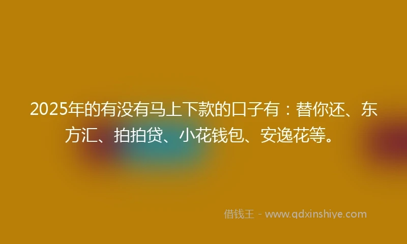 2025年的有没有马上下款的口子有：替你还、东方汇、拍拍贷、小花钱包、安逸花等。