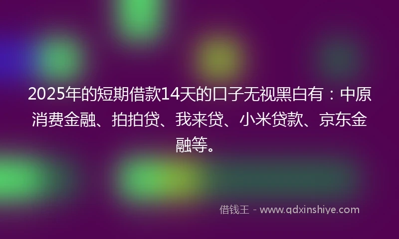 2025年的短期借款14天的口子无视黑白有：中原消费金融、拍拍贷、我来贷、小米贷款、京东金融等。