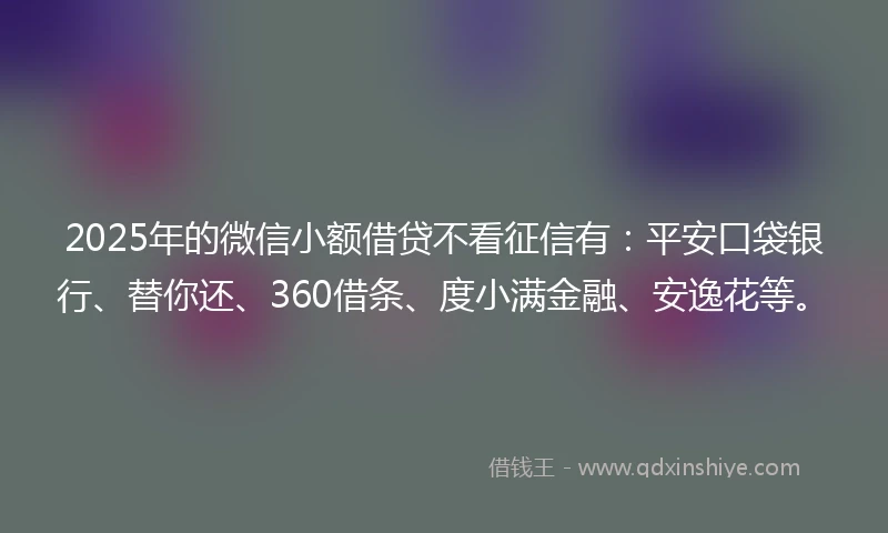 2025年的微信小额借贷不看征信有：平安口袋银行、替你还、360借条、度小满金融、安逸花等。