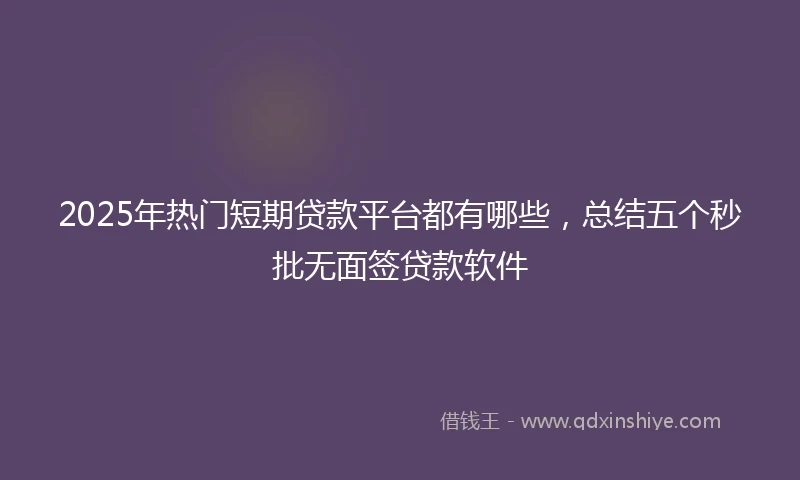 2025年热门短期贷款平台都有哪些，总结五个秒批无面签贷款软件