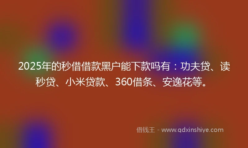 2025年的秒借借款黑户能下款吗有：功夫贷、读秒贷、小米贷款、360借条、安逸花等。