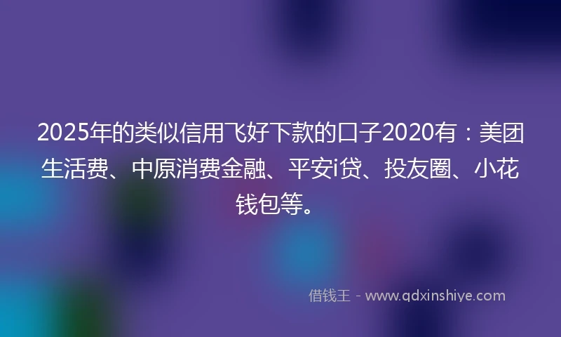 2025年的类似信用飞好下款的口子2020有：美团生活费、中原消费金融、平安i贷、投友圈、小花钱包等。