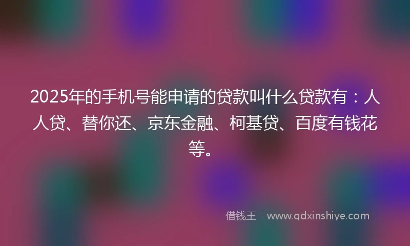 2025年的手机号能申请的贷款叫什么贷款有：人人贷、替你还、京东金融、柯基贷、百度有钱花等。