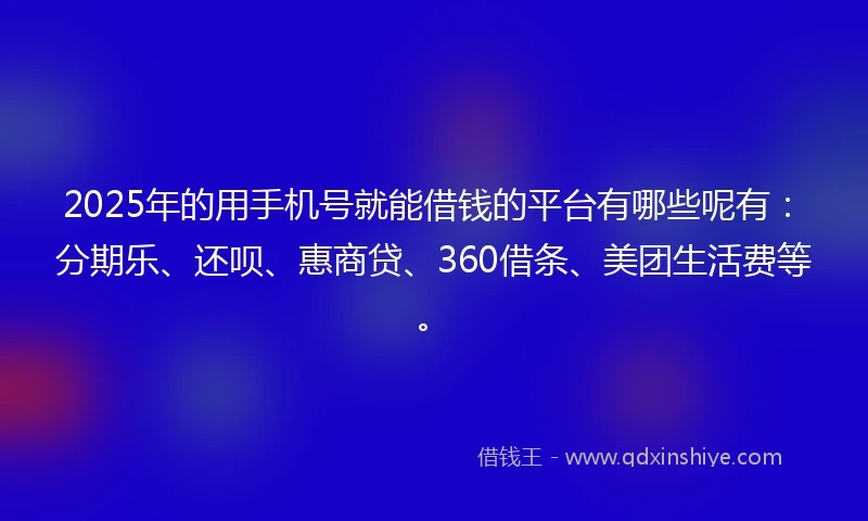 2025年的用手机号就能借钱的平台有哪些呢有：分期乐、还呗、惠商贷、360借条、美团生活费等。