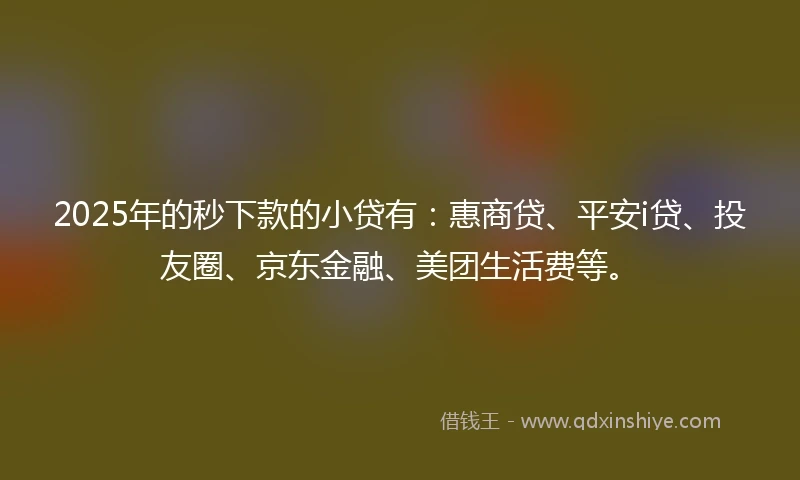 2025年的秒下款的小贷有：惠商贷、平安i贷、投友圈、京东金融、美团生活费等。