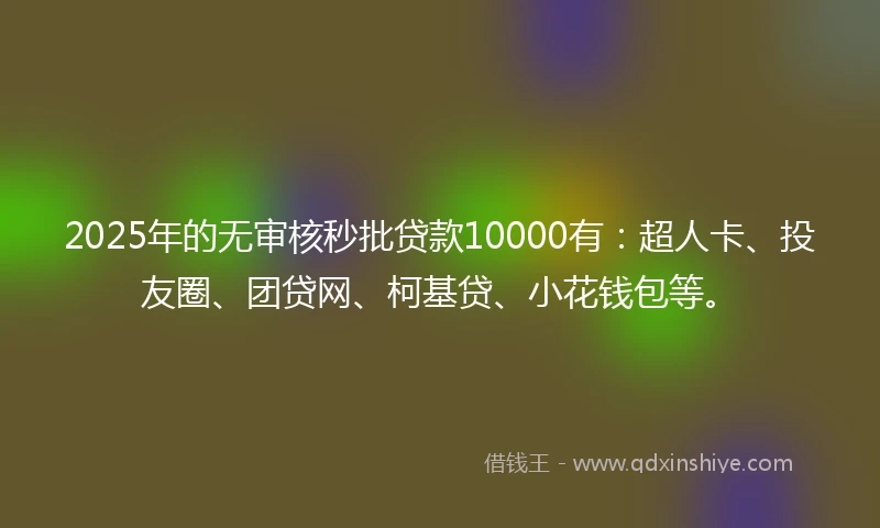 2025年的无审核秒批贷款10000有：超人卡、投友圈、团贷网、柯基贷、小花钱包等。