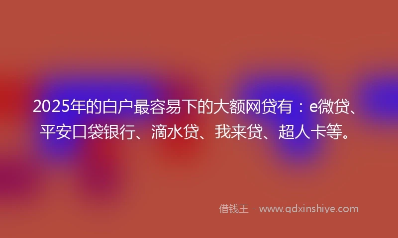 2025年的白户最容易下的大额网贷有：e微贷、平安口袋银行、滴水贷、我来贷、超人卡等。